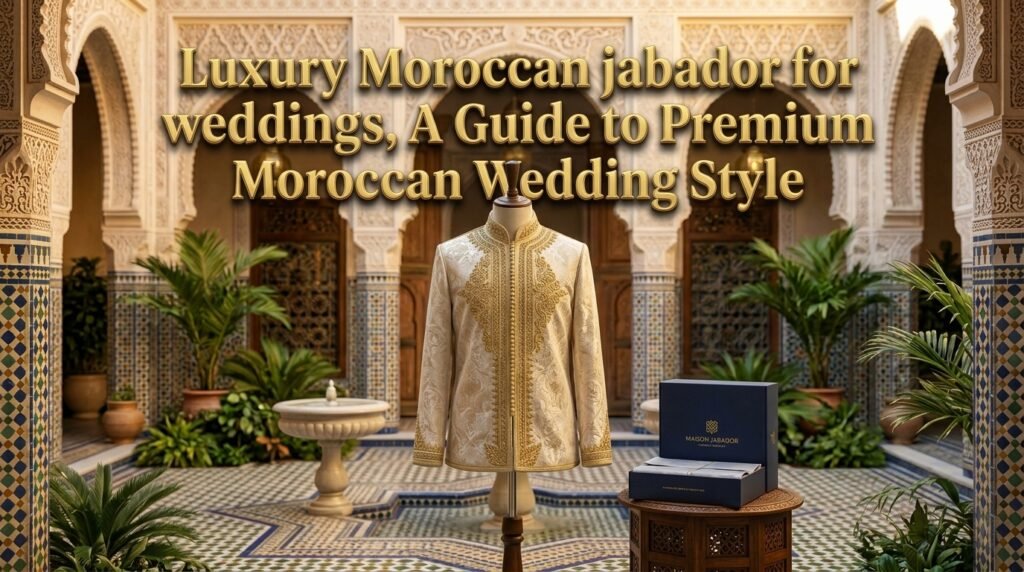 Luxury Moroccan jabador for weddings on display in a traditional Riad courtyard