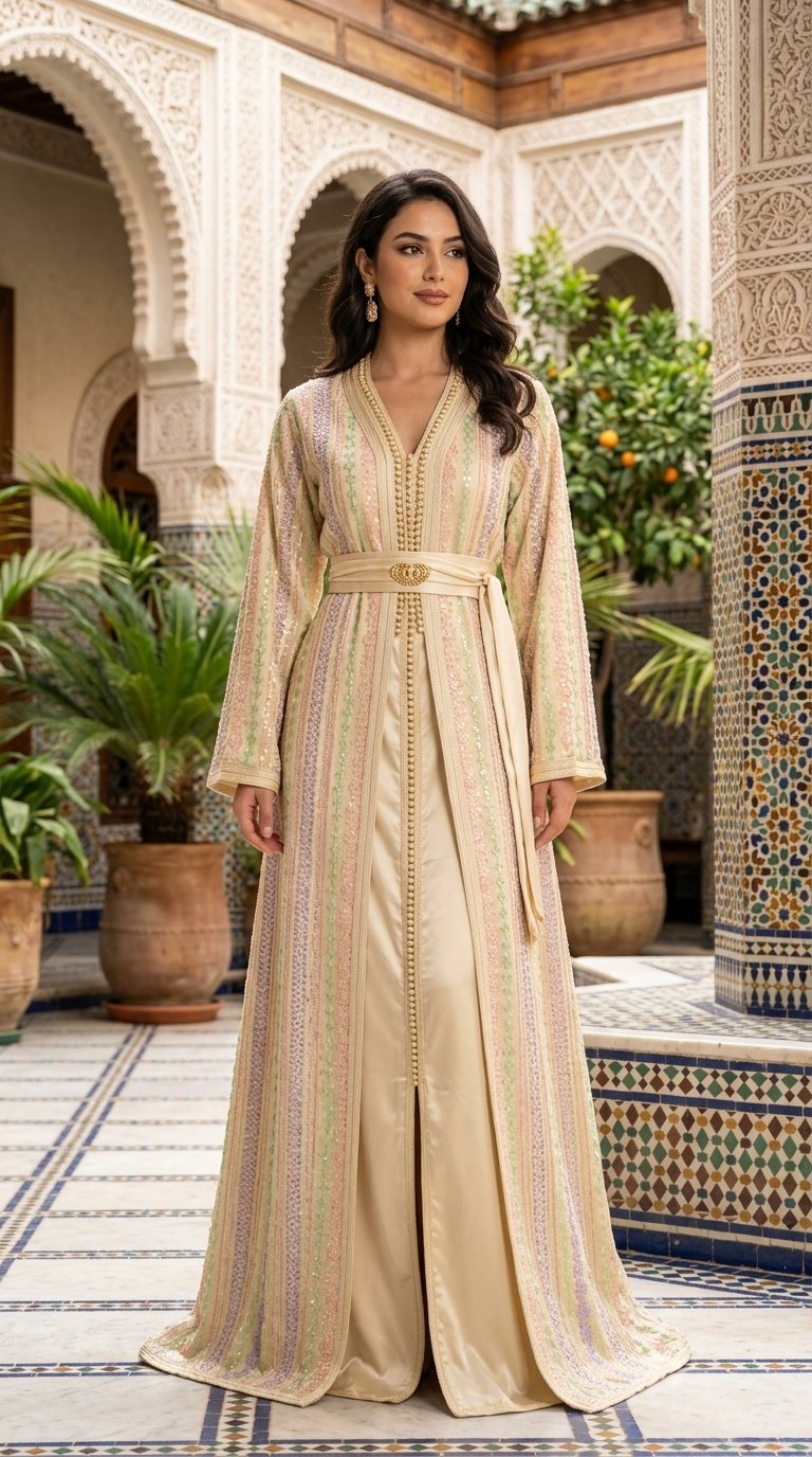 Elegant gold traditional Moroccan Takchita dress for weddings